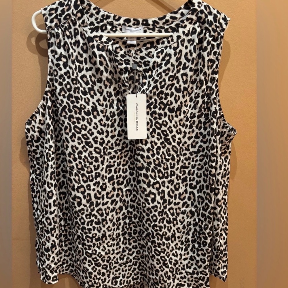 Carolina Belle Black and White Leopard Print Sleeveless Blouse